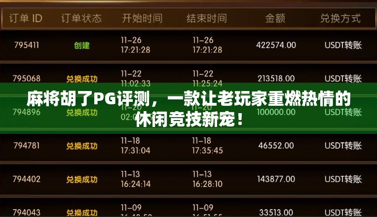 麻将胡了PG评测，一款让老玩家重燃热情的休闲竞技新宠！